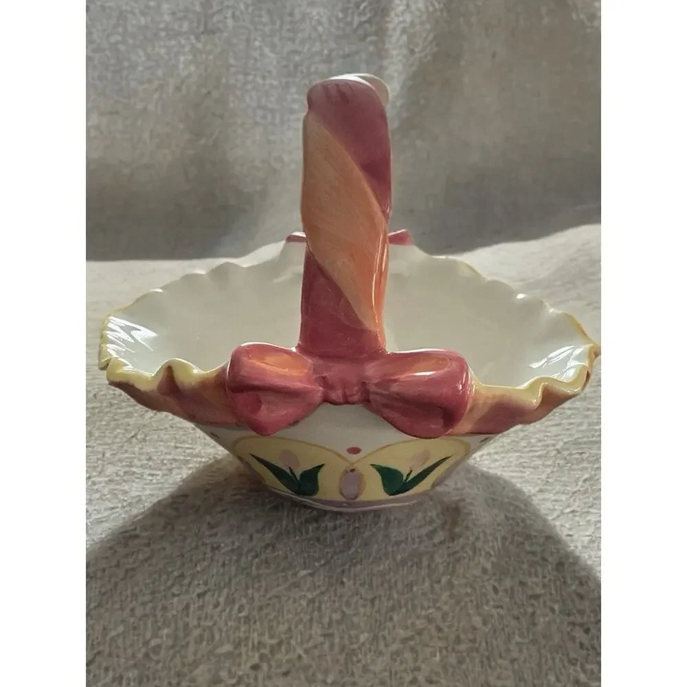 Ashley Collection Ceramic Decorative Basket Floral Multicolor Glossy Oval
